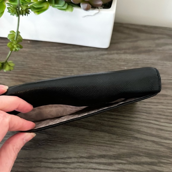 MICHAEL Michael Kors Black w/ Magenta Pink Saffiano Leather Zip Wallet - Picture 7 of 11